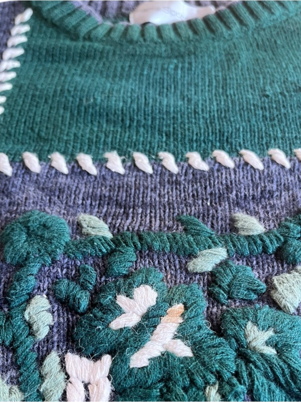 Green Patchwork Textured Knit Sweater - Picture 4 of 6